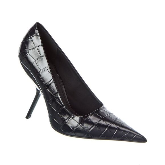 Ferragamo Eva X5 Croc-Embossed Leather Pump Black